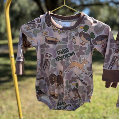 Family Traditions Camo Long Sleeve Romper