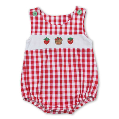 Strawberry Gingham Smocked Boy Bubble