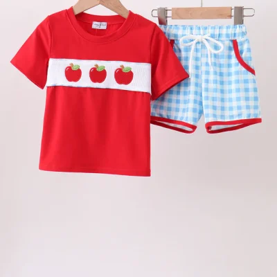 Back-to-School Apple Smocked Short Set